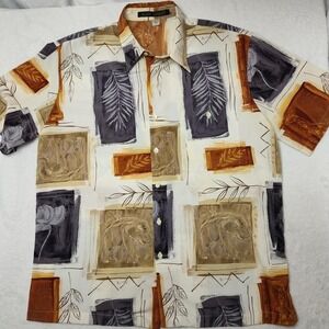 Vintage Alan Stuart Shirt Men Large Multicolor Safari Animal Short Sleeve Casual
